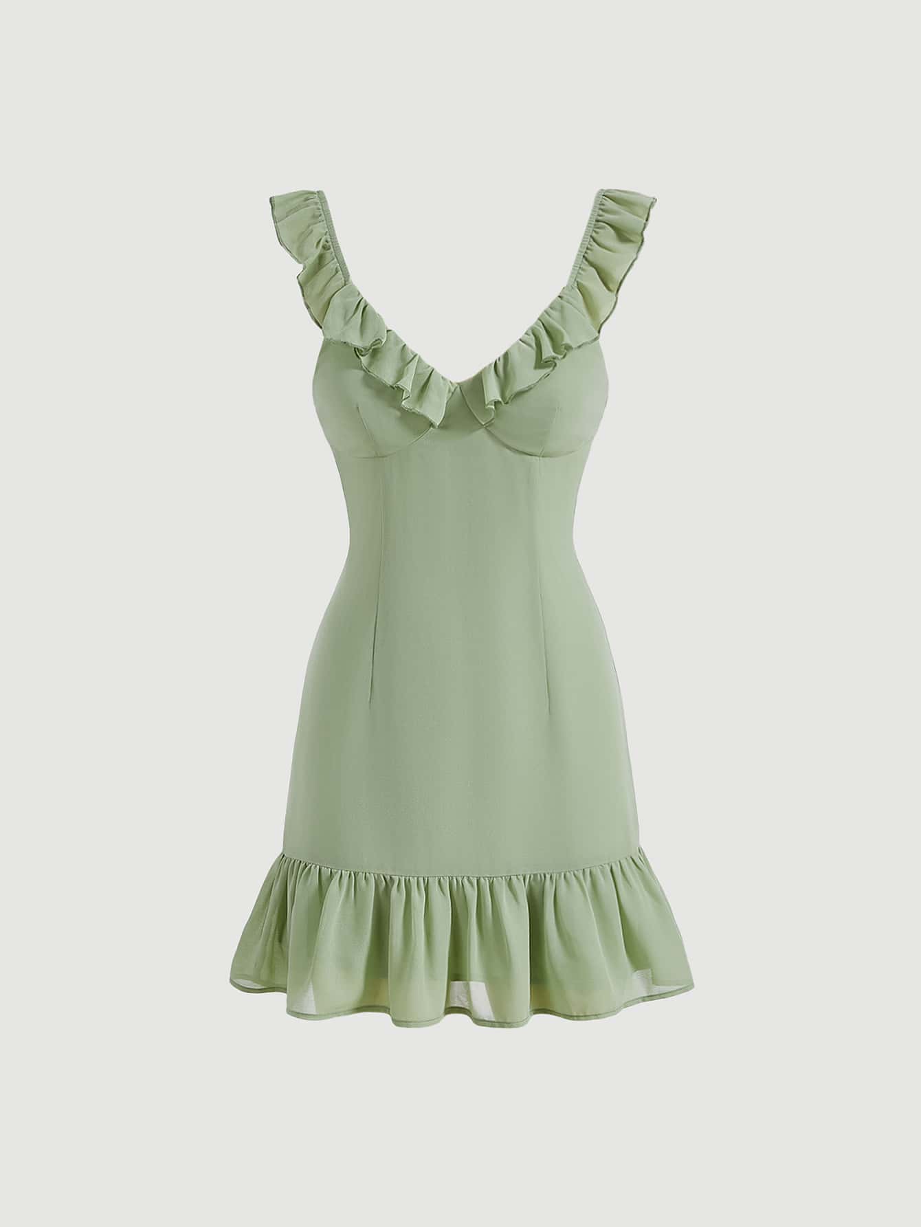 SHEIN MOD Solid Ruffle Trim Bustier Dress - Mint Green - View 1