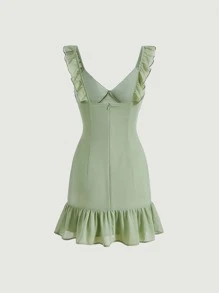 SHEIN MOD Solid Ruffle Trim Bustier Dress - Mint Green - View 2