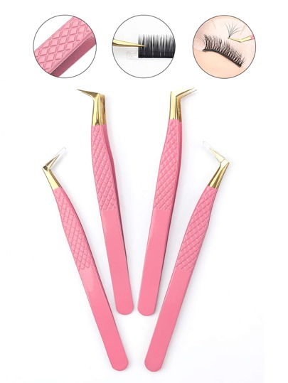 MyAoKuE-Up 1pc Plaid Embossed Stainless Steel Eyelash Tweezers