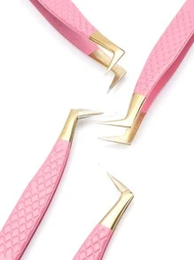 MyAoKuE-Up 1 Stück Wimpern Pinzette Plaid Prägung, Edelstahl - Pink - Übersicht 3