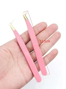MyAoKuE-Up 1 Stück Wimpern Pinzette Plaid Prägung, Edelstahl - Pink - Übersicht 4