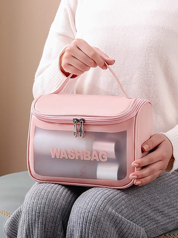 Pink Portable Travel Wash Bag Clear Waterproof Make Up Bag Cosmetic Storage Pouch Cruise Essential Toiletry Bag Makeup Bag Toiletry Travel Bag For Girl Women Student Mom Mother Mommy For Travel Bathroom Dorm Essentials Gift For Beach Bag Beach Essentials Beach Towel Organizer Beach Accessories Beach Stuff Holiday Bag Holiday Essentials For Summer For Vacation Back To School Supplies