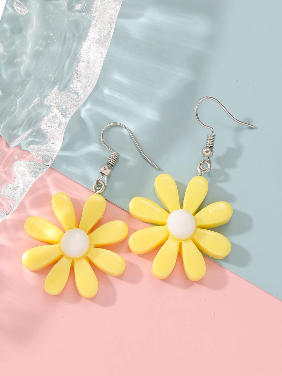 1 par Pendientes largos dulce flor para niñas para decoración diaria - Amarillo - Ver 1