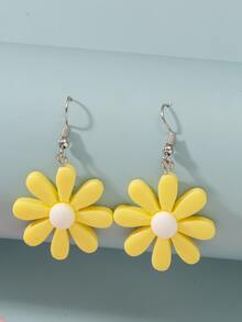 1 par Pendientes largos dulce flor para niñas para decoración diaria - Amarillo - Ver 2