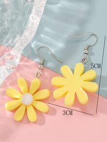 1 par Pendientes largos dulce flor para niñas para decoración diaria - Amarillo - Ver 3