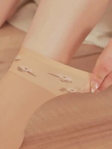 3pairs Women Floral Pattern Crew Socks For Daily Life - Apricot - View 4