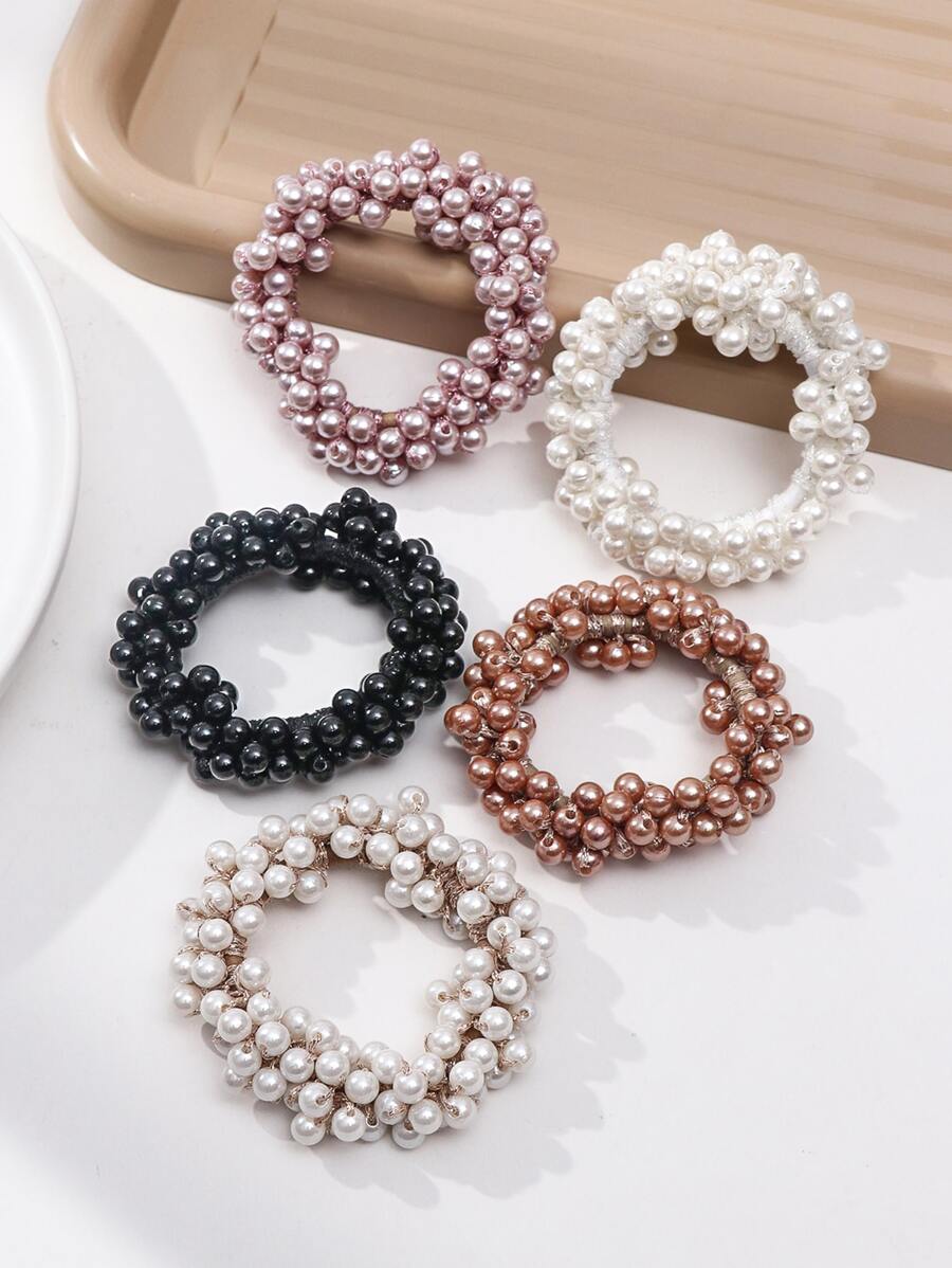 5 件装甜美人造珍珠发带，适合女孩，适合日常佩戴和上下班通勤