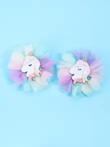 2入組小女童獨角獸裝飾髮夾適用於頭髮裝飾用品 - 彩色 - 查看 1