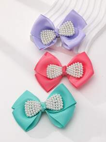 3入組小女童人造珍珠和蝴蝶結裝飾時尚髮夾適用於頭髮裝飾用品