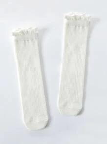 2双装儿童中筒袜，网眼袜，女童中筒袜，白色，纯色，荷叶边装饰，直筒袜，可爱，公主风，学院风，春夏秋季，四季皆宜，适合日常穿着，派对公主袜，假日，返校季，精致可爱，百搭，可搭配乐福鞋、运动鞋、牛津鞋 - 白色 - 查看 2