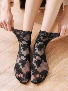 Mujer 1 par con patrón floral de moda para diariamente - Negro - Ver 3