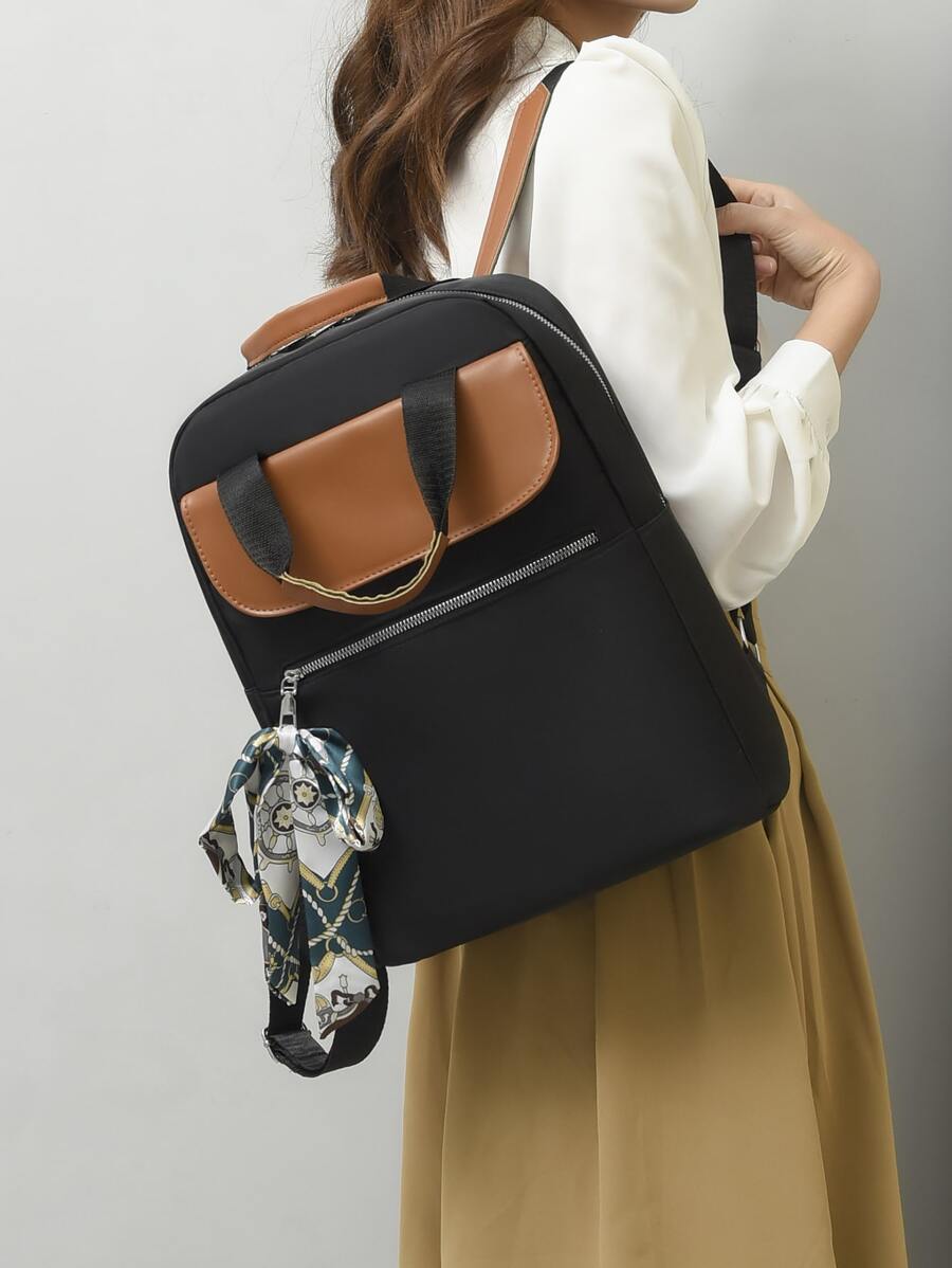 Trang trí khăn Ba lô cổ điển Preppy Zipper Dây đeo có thể điều chỉnh cho trường học Túi đi học dành cho sinh viên tốt nghiệp, cô gái tuổi teen, sinh viên năm nhất, sinh viên năm hai, sinh viên năm cuối đại học, đại học và trung học phổ thông, hoàn hảo cho hoạt động ngoài trời, du lịch và quay lại trường học - màu đen - Xem 1