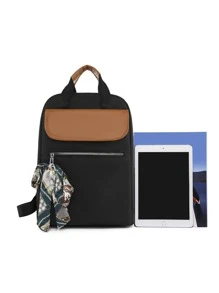 Trang trí khăn Ba lô cổ điển Preppy Zipper Dây đeo có thể điều chỉnh cho trường học Túi đi học dành cho sinh viên tốt nghiệp, cô gái tuổi teen, sinh viên năm nhất, sinh viên năm hai, sinh viên năm cuối đại học, đại học và trung học phổ thông, hoàn hảo cho hoạt động ngoài trời, du lịch và quay lại trường học - màu đen - Xem 2