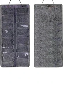 懸掛式防塵珠寶太陽鏡收納盒，16入組網格口袋可見掛鉤式儲物袋過牆門收納袋女士男士旅行學校用品學生學校用品 - 灰色 - 查看 5