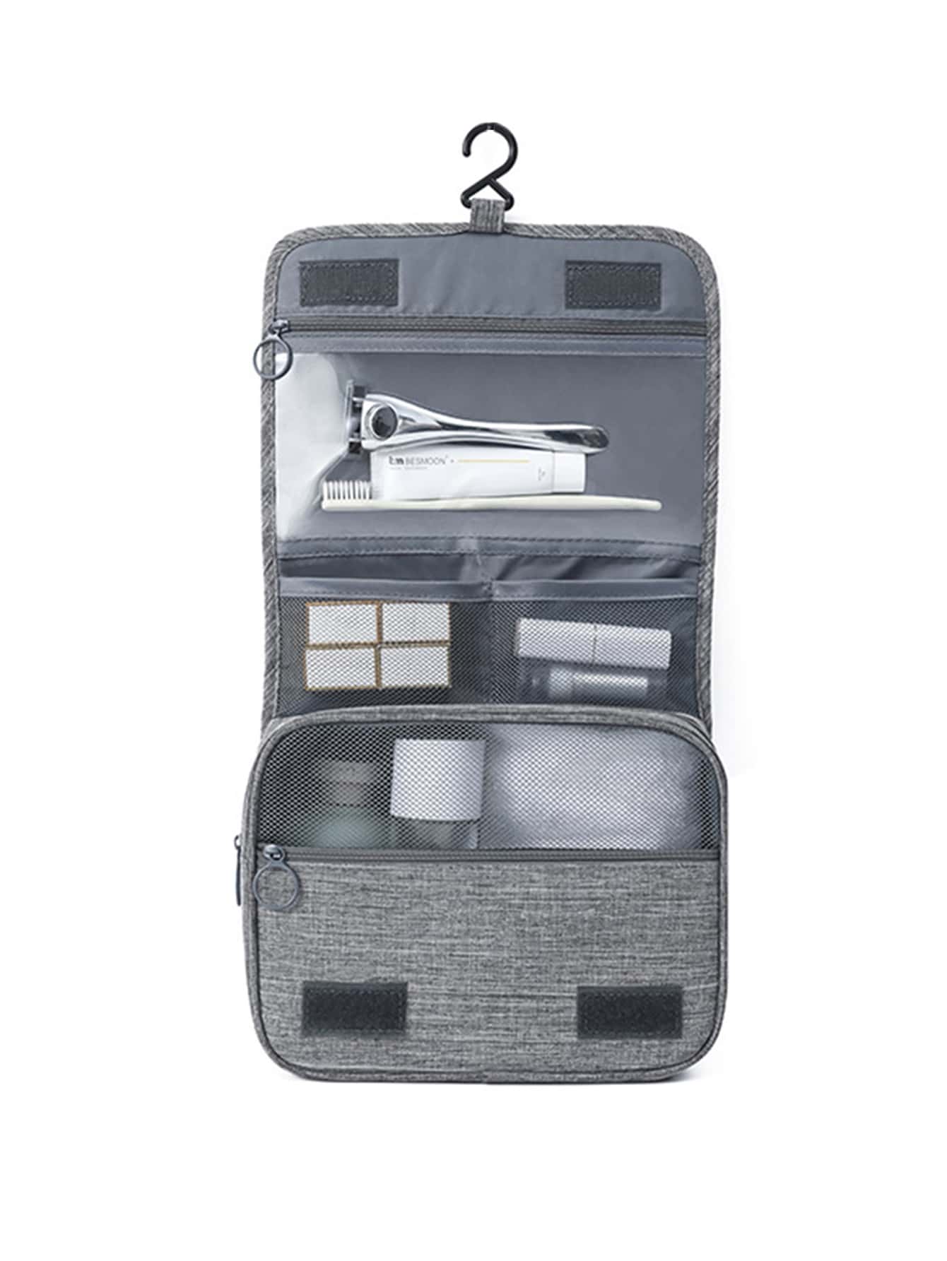 Grey Toiletry Bag Foldable Wet Dry Pockets - Grey - View 1