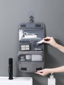 Grey Toiletry Bag Foldable Wet Dry Pockets - Grey - View 3