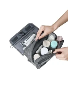 Grey Toiletry Bag Foldable Wet Dry Pockets - Grey - View 4
