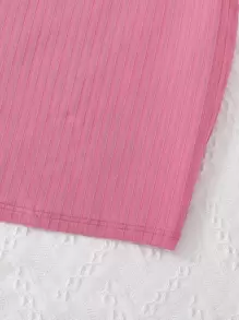 Teen Girls Asymmetrical Neck Ruffle Trim Rib-knit Dress - Pink - View 8