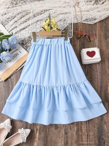 Chicas Falda bajo con fruncido bajo a capas - Azul - Ver 1