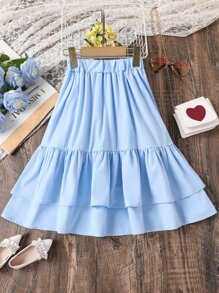 Chicas Falda bajo con fruncido bajo a capas - Azul - Ver 2