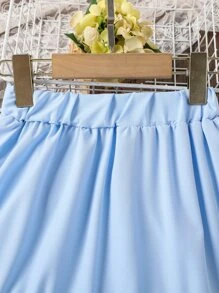 Chicas Falda bajo con fruncido bajo a capas - Azul - Ver 3