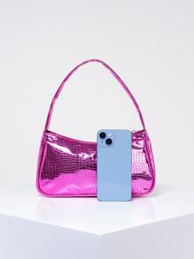 Dập nổi cá sấu Cái túi Kim loại Da giả Mốt - Màu Hồng Tươi - Xem 4