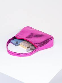 Dập nổi cá sấu Cái túi Kim loại Da giả Mốt - Màu Hồng Tươi - Xem 5