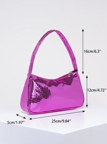 Dập nổi cá sấu Cái túi Kim loại Da giả Mốt - Màu Hồng Tươi - Xem 6