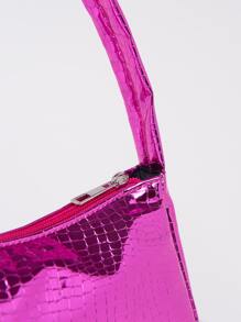 Dập nổi cá sấu Cái túi Kim loại Da giả Mốt - Màu Hồng Tươi - Xem 7