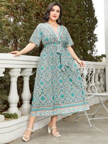 Mulvari Vestido con cinturón con estampado - Verde - Ver 1