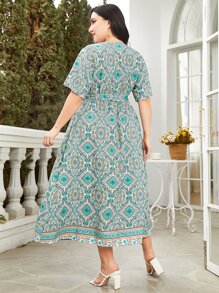 Mulvari Vestido con cinturón con estampado - Verde - Ver 2