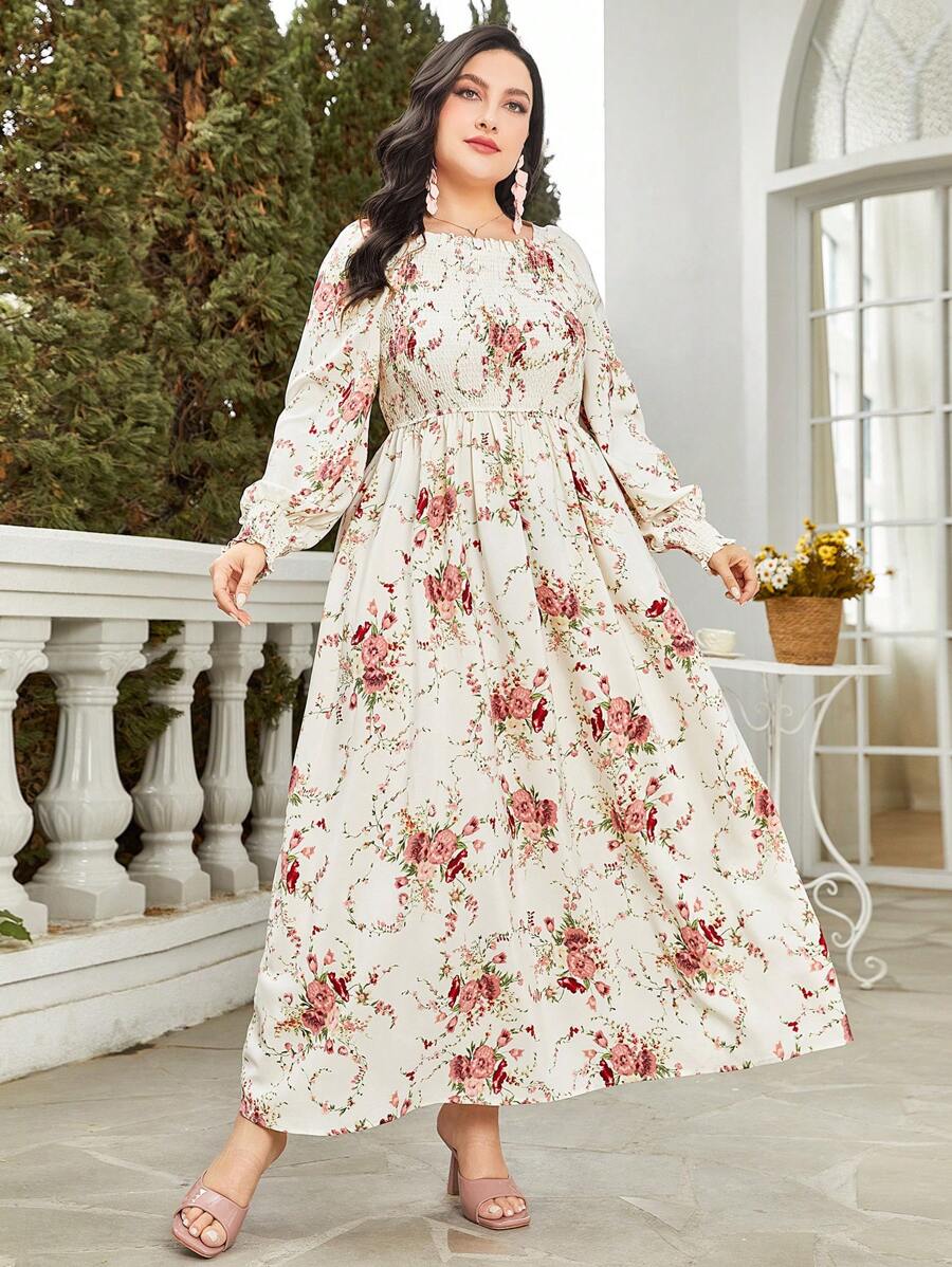 Modelyn 大碼印花燈籠袖洋裝 - 彩色 - 查看 1