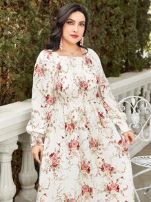 Modelyn 大碼印花燈籠袖洋裝 - 彩色 - 查看 4