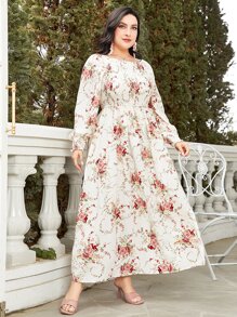 Modelyn 大碼印花燈籠袖洋裝 - 彩色 - 查看 5