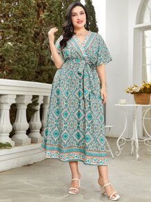 Mulvari Vestido con cinturón con estampado - Verde - Ver 5