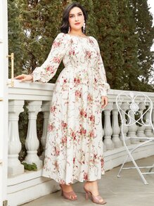 Modelyn 大碼印花燈籠袖洋裝 - 彩色 - 查看 6