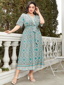 Mulvari Vestido con cinturón con estampado - Verde - Ver 6