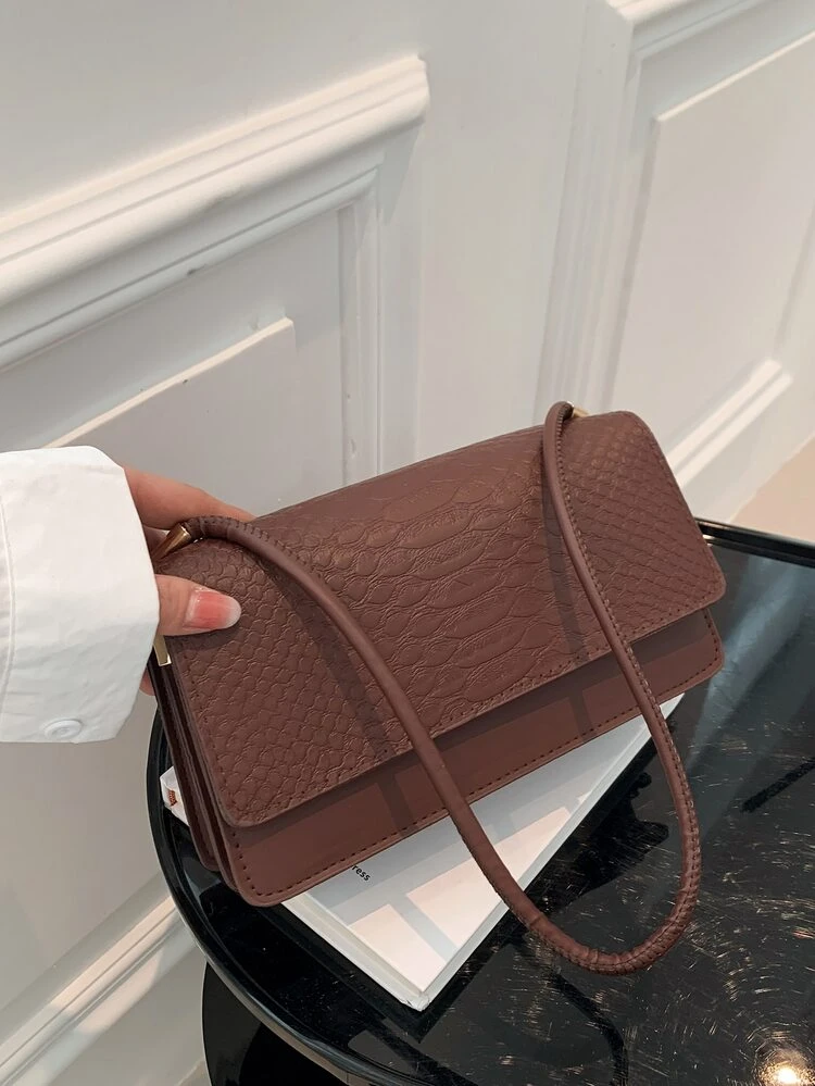 Snakeskin Embossed Bag PU Brown - Coffee Brown - View 1