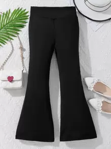SHEIN Girls Solid Flare Leg Trousers - Black - View 2