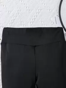 SHEIN Girls Solid Flare Leg Trousers - Black - View 4