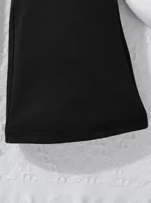 SHEIN Girls Solid Flare Leg Trousers - Black - View 5