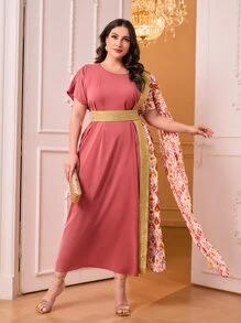 Al Najma 大碼圖案印花打褶細節連衣裙 - 西瓜粉 - 查看 3