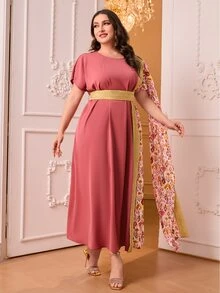 Al Najma 大碼圖案印花打褶細節連衣裙 - 西瓜粉 - 查看 5