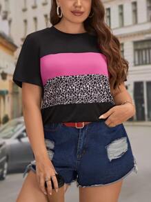 SHEIN LUNE Camiseta con estampado de leopardo de color combinado - Multicolor - Ver 1