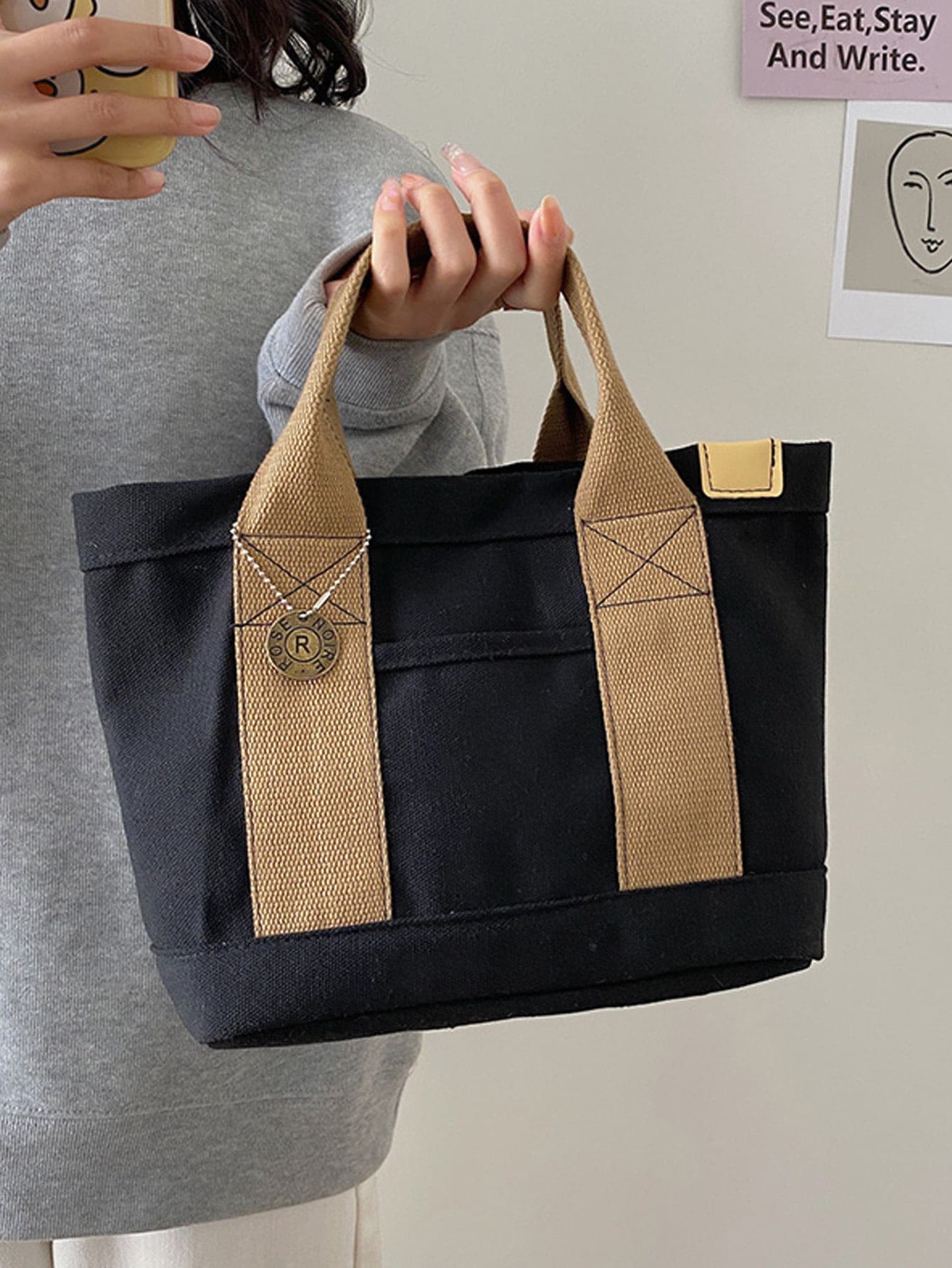 Patch Detail Bucket Bag Canvas