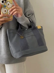 贴花细节水桶包帆布，时尚日式包包