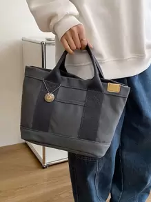 贴花细节水桶包帆布，时尚日式包包