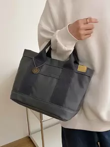 贴花细节水桶包帆布，时尚日式包包