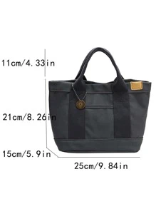 贴花细节水桶包帆布，时尚日式包包