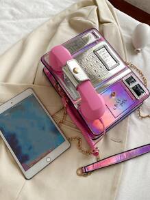 Mini Novelty Bag Holographic Telephone Design Pink Valentines - Pink - View 5